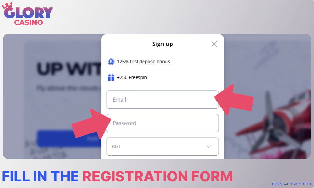 Fill in the registration form on Glory Casino